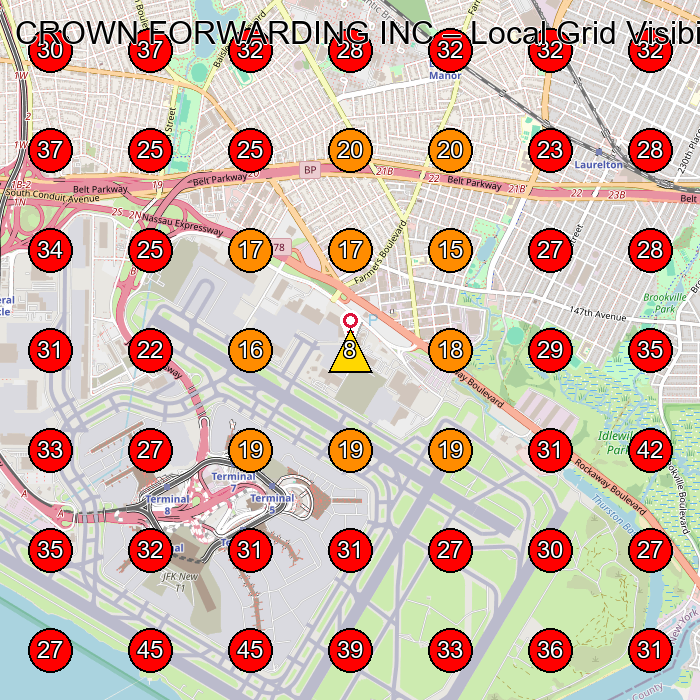 CROWN FORWARDING INC GeoGrid visibility map for Trucking Company in Jamaica